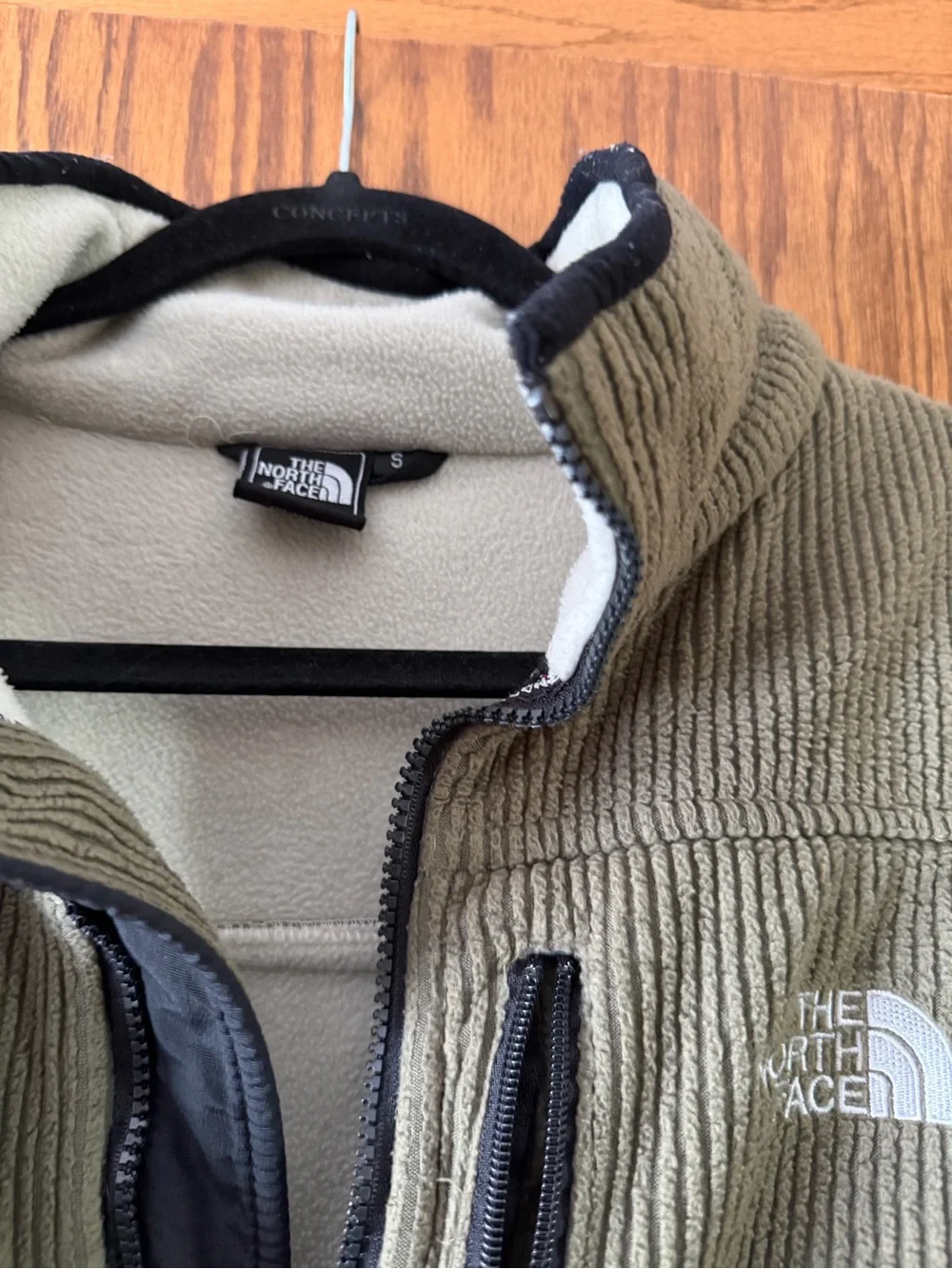 The North Face Olive Ribbed Fleece Zip Jacket with Black Trim